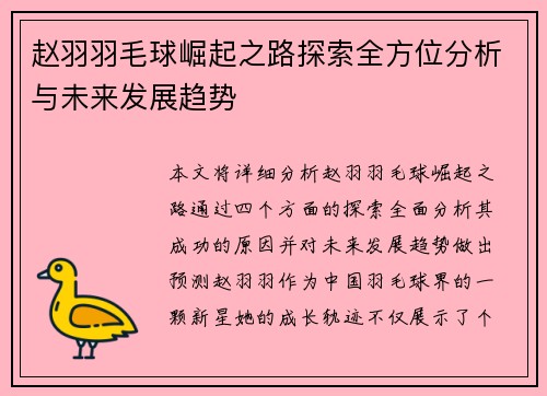 赵羽羽毛球崛起之路探索全方位分析与未来发展趋势